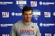 New York Giants quarterback Eli Manning speaks with the media following an NFL football practice Monday, May 20, 2019, in East Rutherford, N.J. (AP Photo/Adam Hunger)