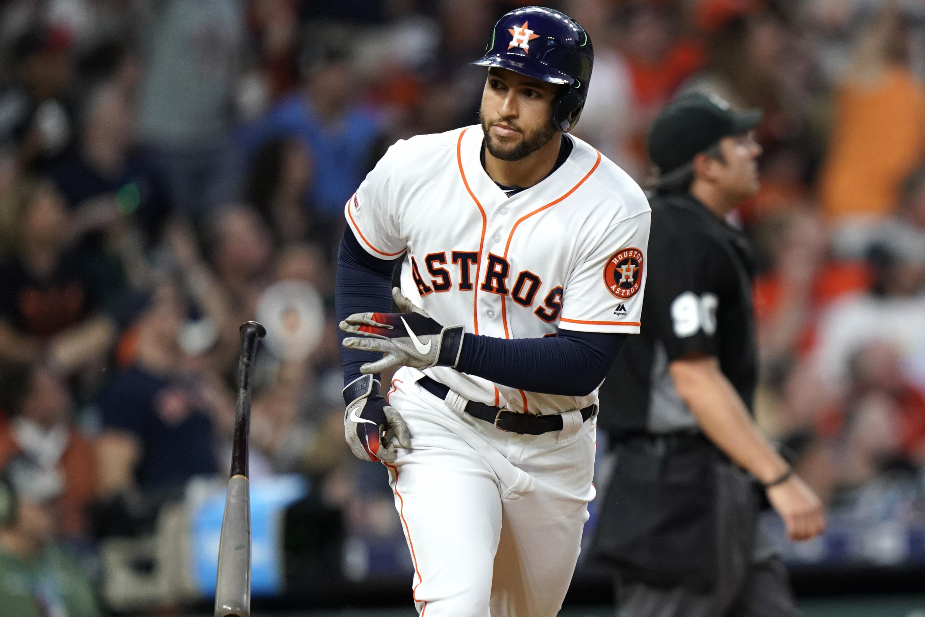 Astros' George Springer exits game after hit by pitch