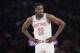 New York Knicks guard Frank Ntilikina during a pause in action during the first half of an NBA basketball game against the Denver Nuggets, Friday, March 22, 2019, at Madison Square Garden in New York. (AP Photo/Mary Altaffer)