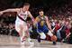 PORTLAND, OR - MAY 20: Stephen Curry #30 of the Golden State Warriors handles the ball against the Portland Trail Blazers during Game Four of the Western Conference Finals on May 20, 2019 at the Moda Center in Portland, Oregon. NOTE TO USER: User expressly acknowledges and agrees that, by downloading and/or using this photograph, user is consenting to the terms and conditions of the Getty Images License Agreement. Mandatory Copyright Notice: Copyright 2019 NBAE (Photo by Sam Forencich/NBAE via Getty Images)