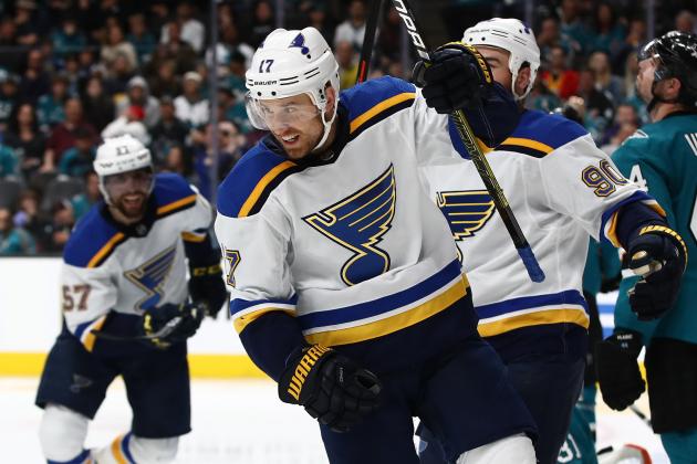 SAN JOSE, CALIFORNIA - MAY 19: Jaden Schwartz #17 of the St. Louis Blues celebrates his second goal against the San Jose Sharks in Game Five of the Western Conference Final during the 2019 NHL Stanley Cup Playoffs at SAP Center on May 19, 2019 in San Jose, California. (Photo by Ezra Shaw/Getty Images)
