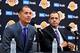 EL SEGUNDO, CA - MAY 20: Rob Pelinka of the Los Angeles Lakers introduces Frank Vogel as the new head coach during a press conference on May 20, 2019 at the UCLA Health Training Center in El Segundo, California. NOTE TO USER: User expressly acknowledges and agrees that, by downloading and/or using this photograph, User is consenting to the terms and conditions of Getty Images License Agreement. Mandatory Copyright Notice: Copyright 2019 NBAE (Photo by Juan Ocampo/NBAE via Getty Images)