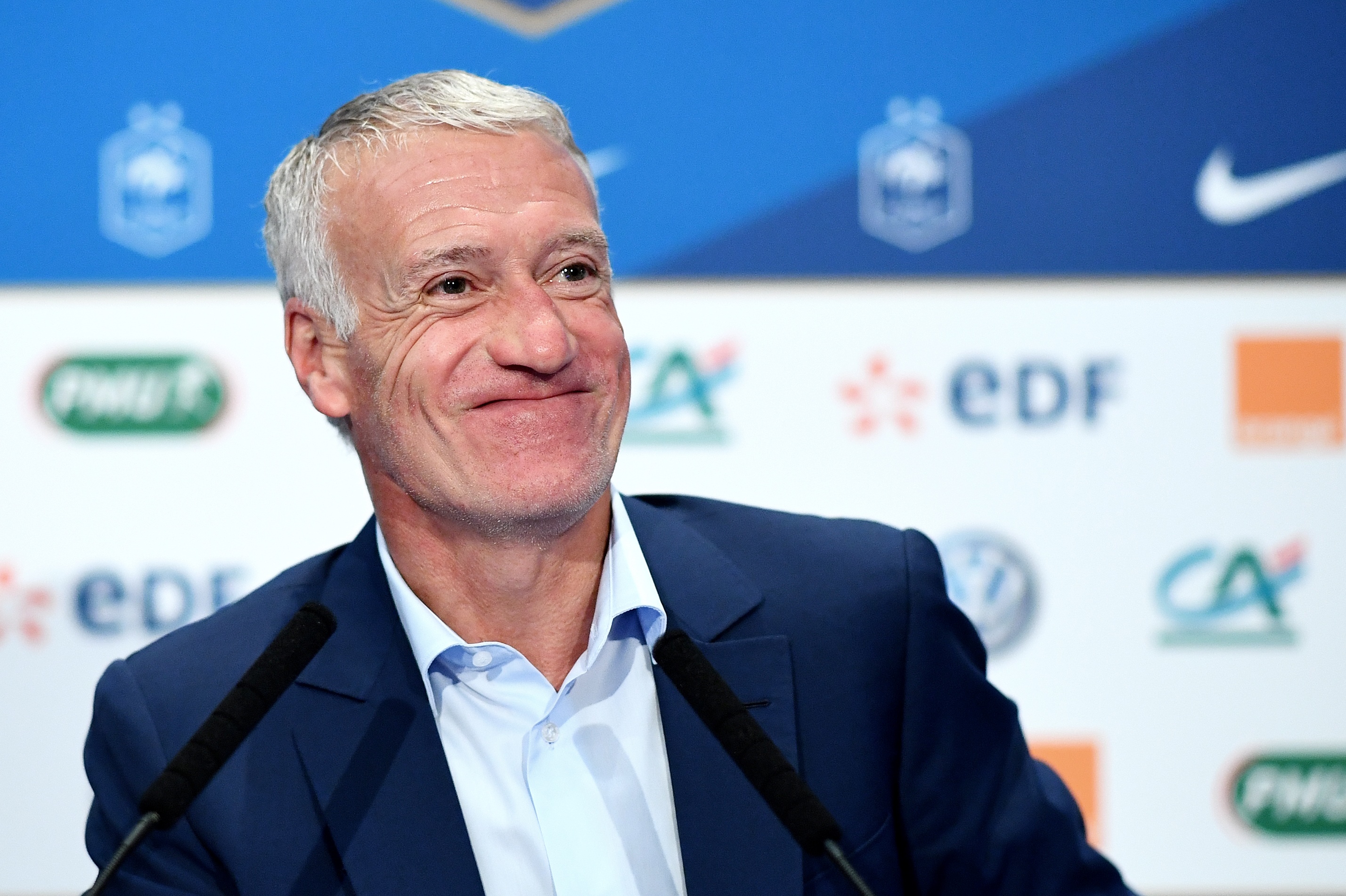 Didier Deschamps, a former Juventus and Chelsea midfielder as well as  ex-captain of the French team, waves during his official presentation as  new coach of Juventus soccer club, in Acqui Terme training