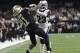 FILE - In this Jan. 20, 2019, file photo, Los Angeles Rams' Nickell Robey-Coleman breaks up a pass intended for New Orleans Saints' Tommylee Lewis during the second half of the NFL football NFC championship game, in New Orleans. Jacksonville Jaguars defensive end Calais Campbell watched the NFL’s conference championship games on his phone while flying home from South Africa last weekend. Campbell was stunned officials chose not to penalize Robey-Coleman for flattening Saints receiver Tommylee Lewis before the ball arrived. (AP Photo/Gerald Herbert, File)