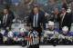 St. Louis Blues' head coach Craig Berube, center, reacts on the bench in the third period in Game 1 of the NHL hockey Stanley Cup Western Conference finals against the San Jose Sharks in San Jose, Calif., Saturday, May 11, 2019. (AP Photo/Josie Lepe)