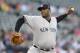 New York Yankees' CC Sabathia pitches during the first inning of the team's baseball game against the Baltimore Orioles, Wednesday, May 22, 2019, in Baltimore. (AP Photo/Nick Wass)