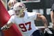 San Francisco 49ers first-round draft pick defensive lineman Nick Bosa (97) works on a drill during the NFL football team's rookie minicamp in Santa Clara, Calif., Friday, May 3, 2019. (AP Photo/Tony Avelar)