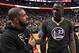 TORONTO, ON - DECEMBER 5: Drake and Draymond Green #23 of the Golden State Warriors after the game against the Toronto Raptors on December 5, 2015 at Air Canada Centre in Toronto, Ontario, Canada. NOTE TO USER: User expressly acknowledges and agrees that, by downloading and or using this photograph, User is consenting to the terms and conditions of the Getty Images License Agreement. Mandatory Copyright Notice: Copyright 2015 NBAE (Photo by Dave Sandford/NBAE via Getty Images)