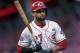 CINCINNATI, OH - APRIL 10: Matt Kemp #27 of the Cincinnati Reds is seen at bat during the game against the Miami Marlins at Great American Ball Park on April10, 2019 in Cincinnati, Ohio. (Photo by Michael Hickey/Getty Images)