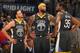LOS ANGELES, CA - APRIL 4: Stephen Curry #30 DeMarcus Cousins #0 and Kevin Durant #35 of the Golden State Warriors huddle during the game against the Los Angeles Lakers on April 4, 2019 at STAPLES Center in Los Angeles, California. NOTE TO USER: User expressly acknowledges and agrees that, by downloading and/or using this Photograph, user is consenting to the terms and conditions of the Getty Images License Agreement. Mandatory Copyright Notice: Copyright 2019 NBAE (Photo by Andrew D. Bernstein/NBAE via Getty Images)