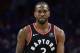 Toronto Raptors' Kawhi Leonard looks on during the second half of Game 3 of a second-round NBA basketball playoff series, Thursday, May 2, 2019, in Philadelphia. 76ers won 116-95. (AP Photo/Chris Szagola)