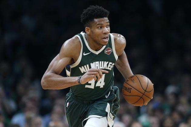 Milwaukee Bucks' Giannis Antetokounmpo brings the ball up court during the first half of Game 4 of a second round NBA basketball playoff series against the Boston Celtics in Boston, Monday, May 6, 2019. (AP Photo/Michael Dwyer)