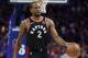 Toronto Raptors' Kawhi Leonard in action during the first half of Game 3 of a second-round NBA basketball playoff series against the Philadelphia 76ers, Thursday, May 2, 2019, in Philadelphia. 76ers won 116-95. (AP Photo/Chris Szagola)