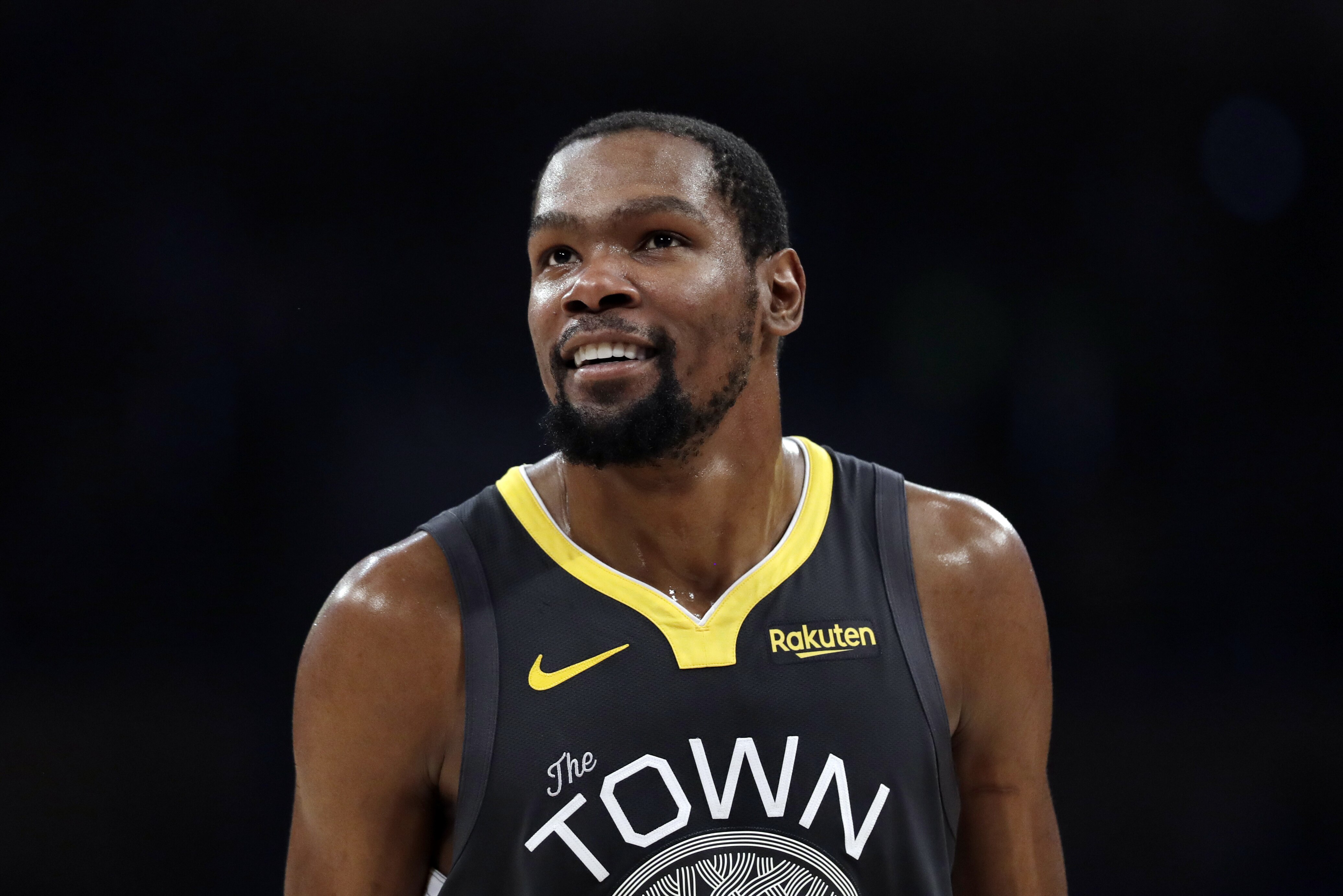 Golden State Warriors' Kevin Durant during the first half of an NBA basketball game against the Los Angeles Lakers Thursday, April 4, 2019, in Los Angeles. (AP Photo/Marcio Jose Sanchez)
