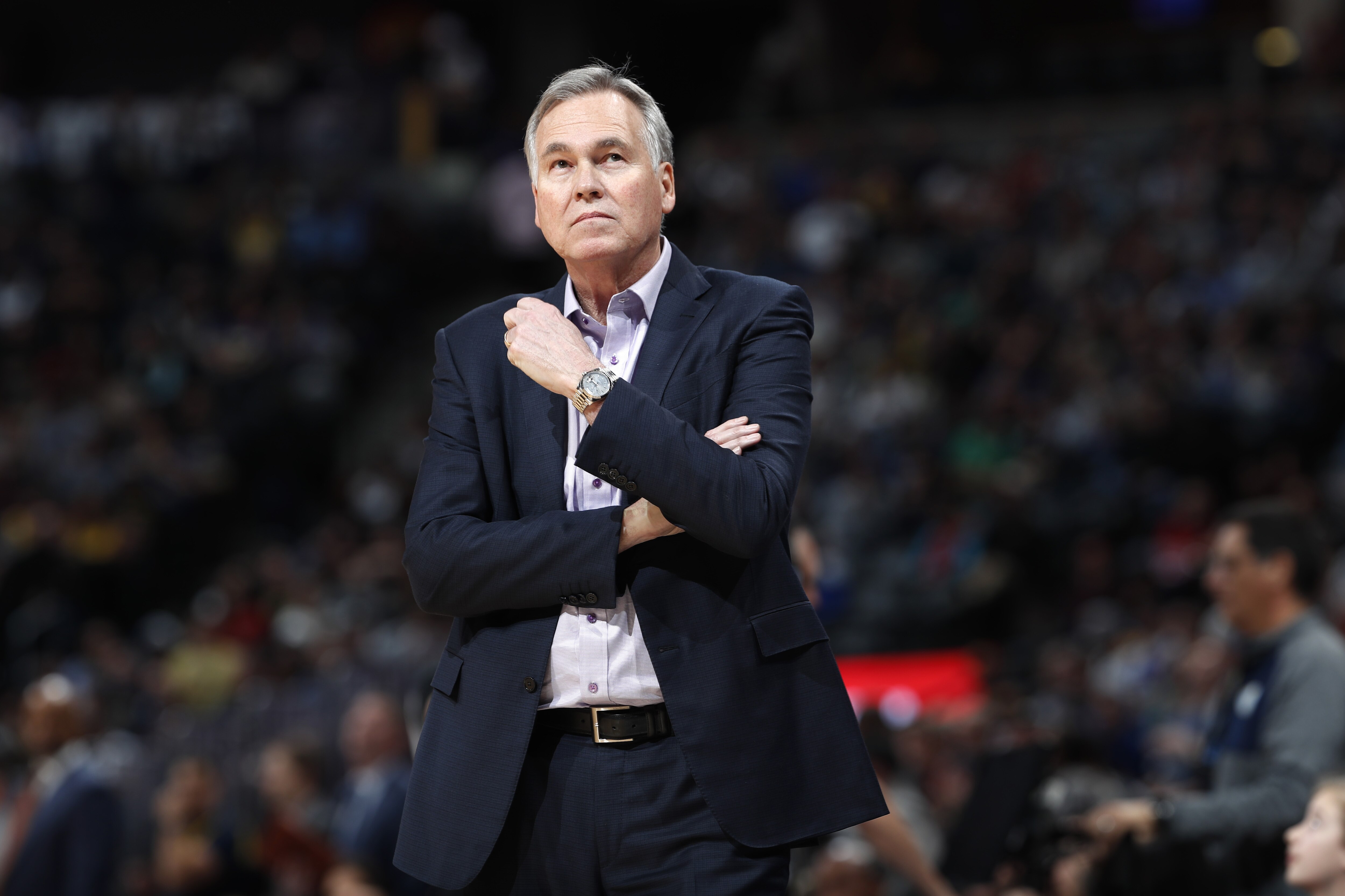 Houston Rockets head coach Mike D'Antoni in the second half of an NBA basketball game Friday, Feb. 1, 2019, in Denver. The Nuggets won 136-122.(AP Photo/David Zalubowski)