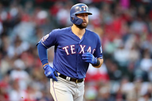ANAHEIM, CA - May 25:  Joey Gallo #13 of the Texas Rangers runs during the game against the Los Angeles Angels at Angel Stadium on May 25, 2019 in Anaheim, California.  The Angels defeated the Rangers 3-2.  (Photo by Rob Leiter/MLB Photos via Getty Images)