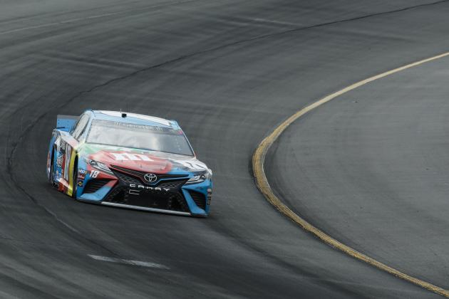 Kyle Busch enters Turn 1 during a NASCAR Cup Series auto race at Pocono Raceway, Sunday, June 2, 2019, in Long Pond, Pa. (AP Photo/Matt Slocum)