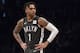 Brooklyn Nets guard D'Angelo Russell during a break in action in the second half of an NBA basketball game against the Boston Celtics, Saturday, March 30, 2019, in New York. The Nets won 110-96. (AP Photo/Mary Altaffer)