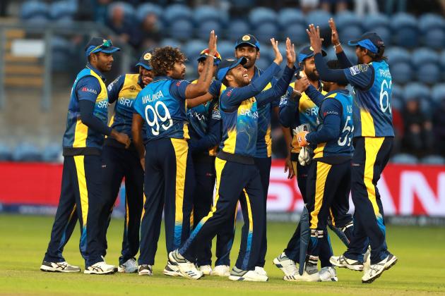 CARDIFF, WALES - JUNE 04:  Sri Lanka celebrate their victory during the Group Stage match of the ICC Cricket World Cup 2019 between Afghanistan and Sri Lanka at Cardiff Wales Stadium on June 04, 2019 in Cardiff, Wales. (Photo by David Rogers/Getty Images)