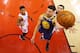 TORONTO, ONTARIO - JUNE 02: Klay Thompson #11 of the Golden State Warriors attempts a shot against Fred VanVleet #23 of the Toronto Raptors during Game Two of the 2019 NBA Finals at Scotiabank Arena on June 02, 2019 in Toronto, Canada. NOTE TO USER: User expressly acknowledges and agrees that, by downloading and or using this photograph, User is consenting to the terms and conditions of the Getty Images License Agreement. (Photo by Kyle Terada - Pool/Getty Images)