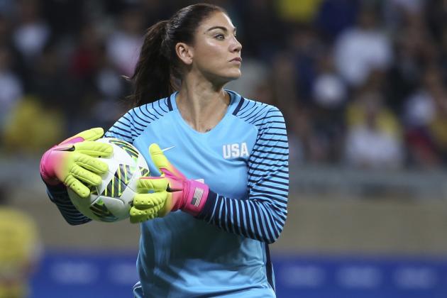 FILE - In this Aug. 3, 2016, file photo, U.S. goalkeeper Hope Solo takes the ball during a women's Olympic football tournament match against New Zealand in Belo Horizonte, Brazil. Solo has been suspended form the team for six months for what U.S. Soccer termed conduct