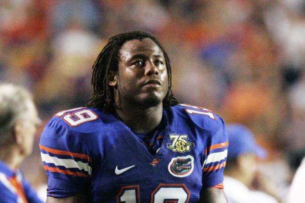 Flordia's Tony Joiner (19) watches the last seconds of the LSU game from the sidelines in Baton Rouge, Saturday, Oct. 6, 2007. Florida lost to LSU, 28-24.  (AP Photo/Bill Haber)