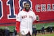 BOSTON, MA - APRIL 9: Former designated hitter David Ortiz of the Boston Red Sox is introduced with the World Series trophy during a 2018 World Series championship ring ceremony before the Opening Day game against the Toronto Blue Jays on April 9, 2019 at Fenway Park in Boston, Massachusetts. (Photo by Billie Weiss/Boston Red Sox/Getty Images)