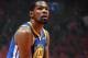 TORONTO, CANADA - JUNE 10: Kevin Durant #35 of the Golden State Warriors shoots a free throw against the Toronto Raptors during Game Five of the NBA Finals on June 10, 2019 at Scotiabank Arena in Toronto, Ontario, Canada. NOTE TO USER: User expressly acknowledges and agrees that, by downloading and/or using this photograph, user is consenting to the terms and conditions of the Getty Images License Agreement. Mandatory Copyright Notice: Copyright 2019 NBAE (Photo by Andrew D. Bernstein/NBAE via Getty Images)