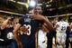 OAKLAND, CA - MAY 8: Anthony Davis #23 of the New Orleans Pelicans and Kevin Durant #35 of the Golden State Warriors hug after the game in Game Five of the Western Conference Semifinals of the 2018 NBA Playoffs on May 8, 2018 at Oracle Arena in Oakland, California. NOTE TO USER: User expressly acknowledges and agrees that, by downloading and or using this photograph, user is consenting to the terms and conditions of Getty Images License Agreement. Mandatory Copyright Notice: Copyright 2018 NBAE (Photo by Garrett Ellwood/NBAE via Getty Images)