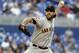 San Francisco Giants starting pitcher Madison Bumgarner throws during the first inning of a baseball game against the Miami Marlins, Wednesday, May 29, 2019, in Miami. (AP Photo/Lynne Sladky)
