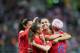 USA's players celebrate a goal during the France 2019 Women's World Cup Group F football match between USA and Thailand, on June 11, 2019, at the Auguste-Delaune Stadium in Reims, eastern France. (Photo by Lionel BONAVENTURE / AFP) (Photo credit should read LIONEL BONAVENTURE/AFP/Getty Images)