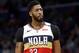 New Orleans Pelicans forward Anthony Davis (23) in the first half of an NBA basketball game in New Orleans, Saturday, March 16, 2019. (AP Photo/Tyler Kaufman)