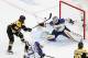 BOSTON, MASSACHUSETTS - JUNE 12: Jordan Binnington #50 of the St. Louis Blues stops a shot against Marcus Johansson #90 of the Boston Bruins during the first period in Game Seven of the 2019 NHL Stanley Cup Final at TD Garden on June 12, 2019 in Boston, Massachusetts. (Photo by Patrick Smith/Getty Images)