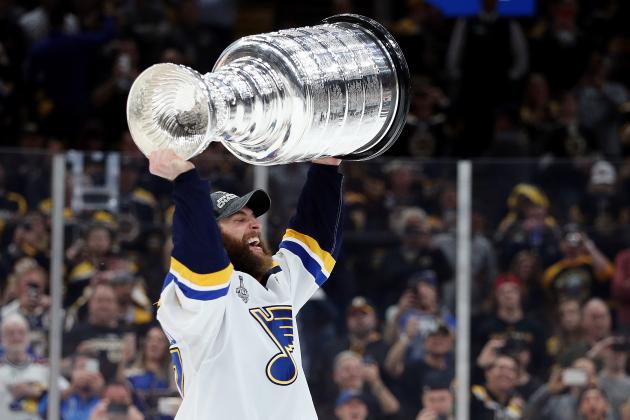 BOSTON, MASSACHUSETTS - JUNE 12: Alex Pietrangelo #27 of the St. Louis Blues celebrates with the Stanley Cup after defeating the Boston Bruins in Game Seven to win the 2019 NHL Stanley Cup Final at TD Garden on June 12, 2019 in Boston, Massachusetts. (Photo by Patrick Smith/Getty Images)