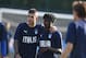 BOLOGNA, ITALY - JUNE 12: Gianluca Mancini and Moise Kean of Italy chat during a Italy training session at Casteldebole Training Center on June 12, 2019 in Bologna, Italy. (Photo by Claudio Villa/Getty Images)