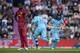 SOUTHAMPTON, ENGLAND - JUNE 14: Sheldon Cottrell of West Indies can only look on as Joe Root and Chris Woakes of England take another run during the Group Stage match of the ICC Cricket World Cup 2019 between England and West Indies at The Hampshire Bowl on June 14, 2019 in Southampton, England. (Photo by Mike Hewitt/Getty Images)