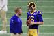 ATLANTA, GA - FEBRUARY 03: Head coach Sean McVay of the Los Angeles Rams talks with Jared Goff #16 prior to kickoff at Super Bowl LIII against the New England Patriots at Mercedes-Benz Stadium on February 3, 2019 in Atlanta, Georgia. (Photo by Mike Ehrmann/Getty Images)