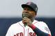 Boston Red Sox's David Ortiz address the crowd during ceremonies to honor his retirement before a baseball game against the Toronto Blue Jays in Boston, Sunday, Oct. 2, 2016. (AP Photo/Michael Dwyer)