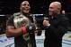 NEW YORK, NY - NOVEMBER 03: Daniel Cormier is interviewed by Joe Rogan after his submission victory over Derrick Lewis in their UFC heavyweight championship bout during the UFC 230 event inside Madison Square Garden on November 3, 2018 in New York, New York. (Photo by Jeff Bottari/Zuffa LLC/Zuffa LLC via Getty Images)