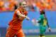 Netherlands' Vivianne Miedema celebrates after scoring her side's 3rd goal during the Women's World Cup Group E soccer match between the Netherlands and Cameroon at the Stade du Hainaut in Valenciennes, France, Saturday, June 15, 2019. (AP Photo/Michel Spingler)