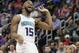 Charlotte Hornets guard Kemba Walker (15) reacts after making a shot against the Detroit Pistons during the second half of an NBA basketball game Sunday, April 7, 2019, in Detroit. (AP Photo/Duane Burleson)