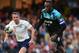 LONDON, ENGLAND - JUNE 16: Usain Bolt of Soccer Aid World XI takes on Jamie Carragher of England during the Soccer Aid for UNICEF 2019 match between England and the Soccer Aid World XI at Stamford Bridge on June 16, 2019 in London, England. (Photo by Mike Hewitt/Getty Images)