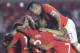 Chile's Gary Medel jumps over teammates congratulating Erick Pulgar for scoring his side's opening goal against Japan during a Copa America Group C soccer match at the Morumbi stadium in Sao Paulo, Brazil, Monday, June 17, 2019. (AP Photo/Andre Penner)