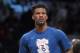 Philadelphia 76ers guard Jimmy Butler warms up before the start of Game 4 of a first-round NBA basketball playoff series against the Brooklyn Nets, Saturday, April 20, 2019, in New York. (AP Photo/Mary Altaffer)