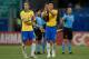 Brazil's Filipe Luis (L) and Thiago Silva acknowledge the crowd after tying 0-0 with Venezuela in a Copa America football tournament group match at the Fonte Nova Arena in Salvador, Brazil, on June 18, 2019. (Photo by Juan MABROMATA / AFP) (Photo credit should read JUAN MABROMATA/AFP/Getty Images)