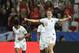 England's forward Ellen White (R) celebrates after scoring her second goal during the France 2019 Women's World Cup Group D football match between Japan and England, on June 19, 2019, at the Nice Stadium in Nice, southeastern France. (Photo by CHRISTOPHE SIMON / AFP) (Photo credit should read CHRISTOPHE SIMON/AFP/Getty Images)