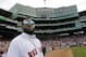 Boston Red Sox baseball great David Ortiz, looks at the jumbotron, Friday, June 23, 2017, at Fenway Park in Boston as the team retires his number
