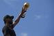 TORONTO, ON - JUNE 17: Kawhi Leonard #2 of the Toronto Raptors holds the Bill Russell MVP Trophy during the Toronto Raptors Championship Victory Parade on June 17, 2019 in Toronto, Ontario. NOTE TO USER: User expressly acknowledges and agrees that, by downloading and/or using this photograph, user is consenting to the terms and conditions of Getty Images License Agreement. Mandatory Copyright Notice: Copyright 2019 NBAE (Photo by Mark Blinch/NBAE via Getty Images)