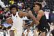 LAS VEGAS, NEVADA - APRIL 20: James Wiseman #32 drives against Armando Bacot Jr. #5 during the Jordan Brand Classic boys high school all-star basketball game at T-Mobile Arena on April 20, 2019 in Las Vegas, Nevada. (Photo by Ethan Miller/Getty Images)