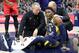 INDIANAPOLIS, INDIANA - JANUARY 23: Victor Oladipo #4 of the Indiana Pacers is attended to by medical staff after being injured in the second quarter of the game against the Toronto Raptors at Bankers Life Fieldhouse on January 23, 2019 in Indianapolis, Indiana. (Photo by Andy Lyons/Getty Images)